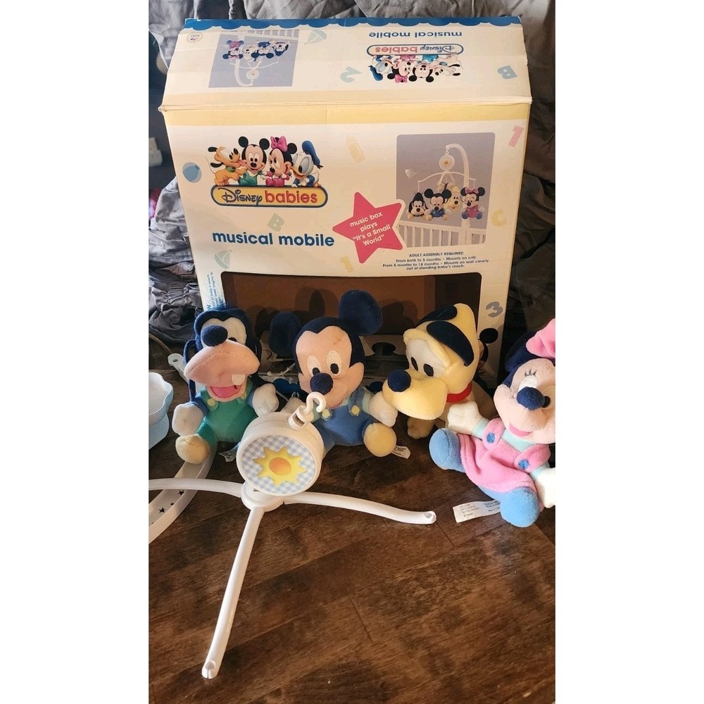 Vintage Working Dolly Disney Babies Musical Crib Mobile CLEAN It's A Small World